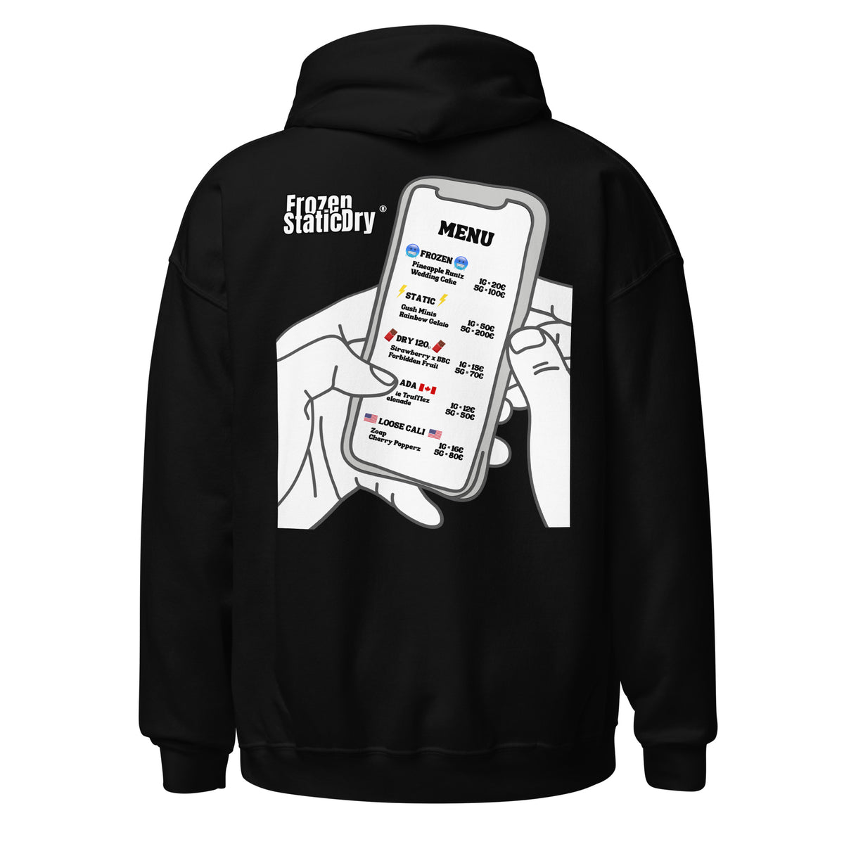 FrozenStaticDry Menu Hoodie classic-line personalisiert schwarz hinten