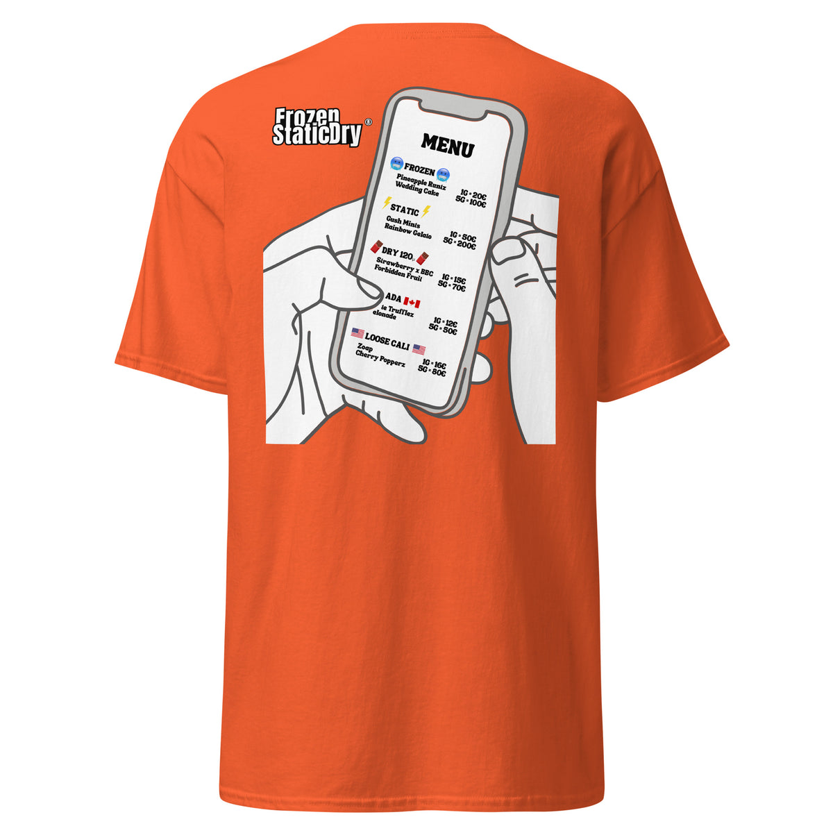 FrozenStaticDry Menu Shirt personalisiert orange hinten