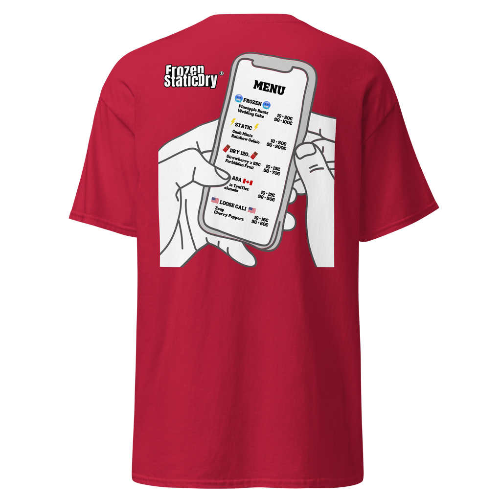 FrozenStaticDry Menu Shirt personalisiert rot titel