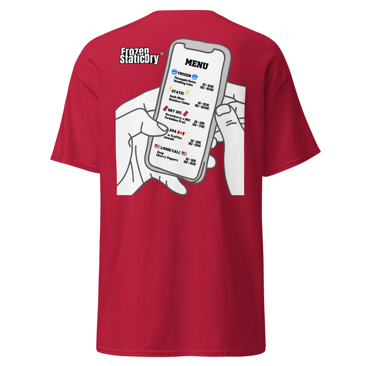 FrozenStaticDry Menu Shirt personalisiert rot titel