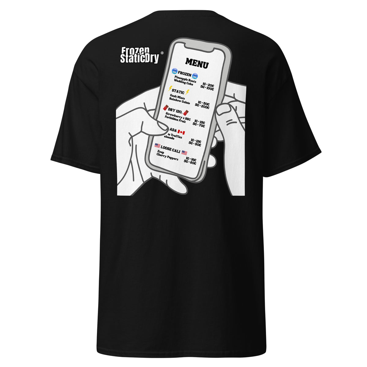 FrozenStaticDry Menu Shirt personalisiert schwarz hinten 