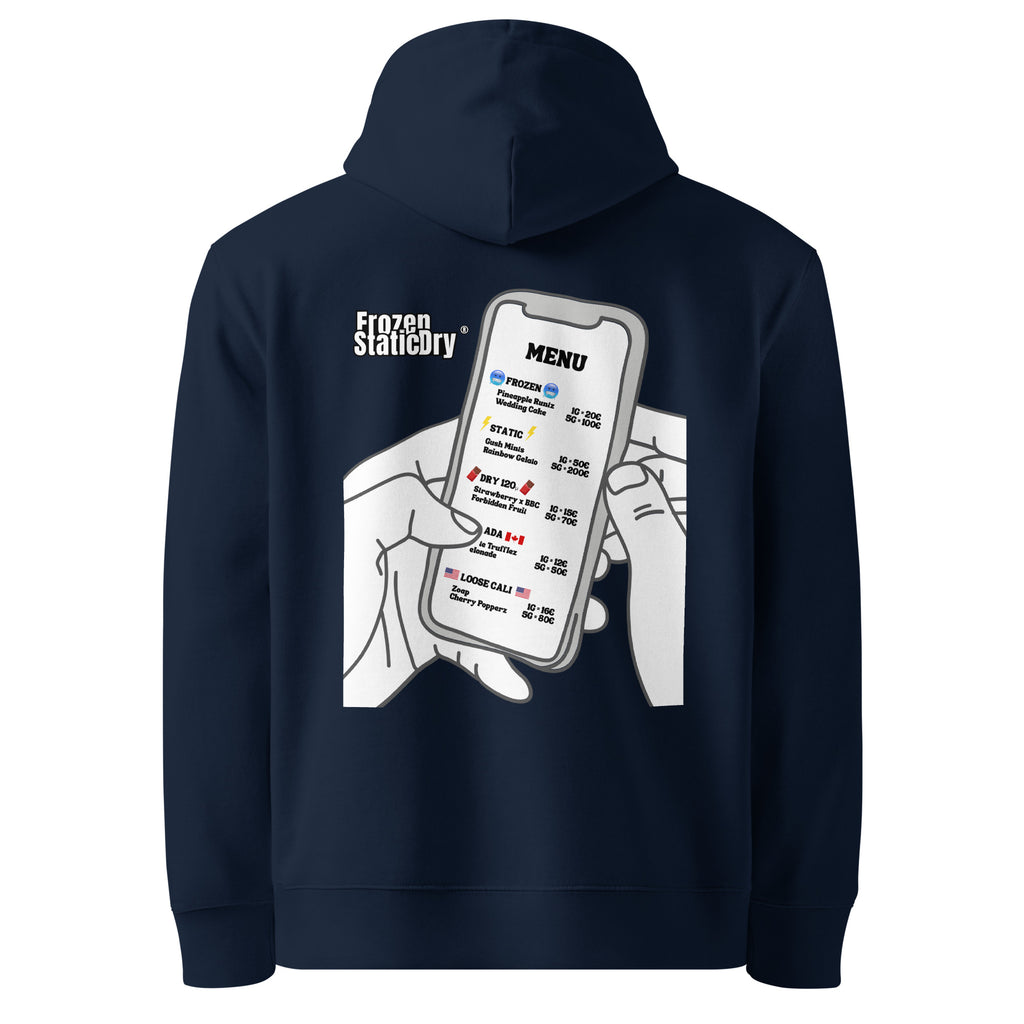 FrozenStaticDry® Unisex Hoodie Menu hinten dunkelblau