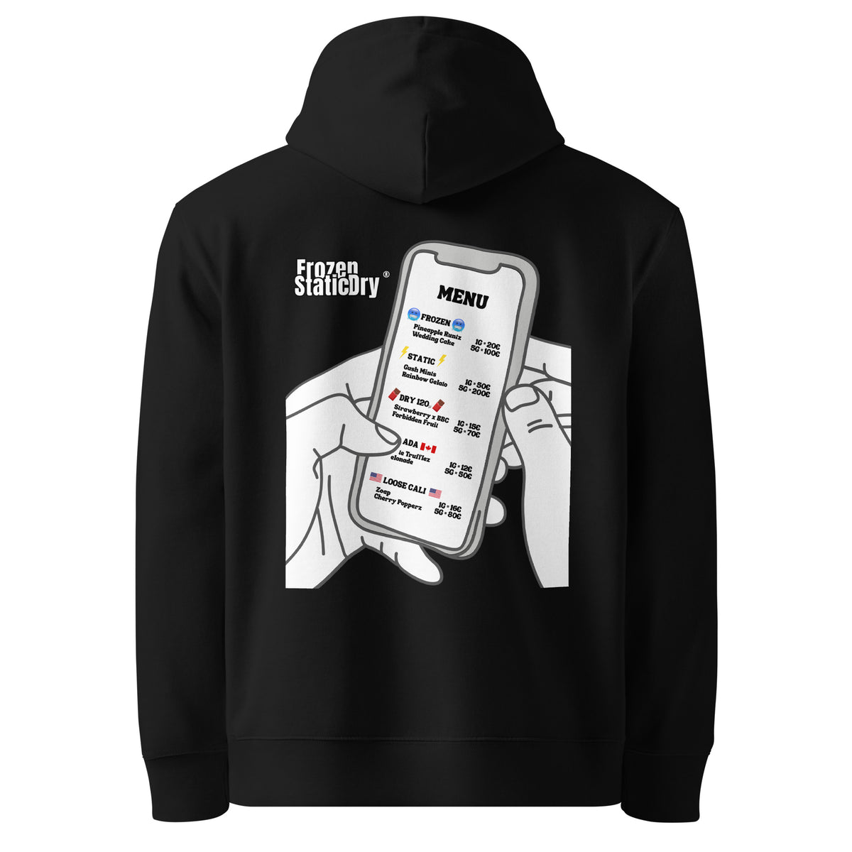FrozenStaticDry® Unisex Hoodie Menu hinten schwarz w1