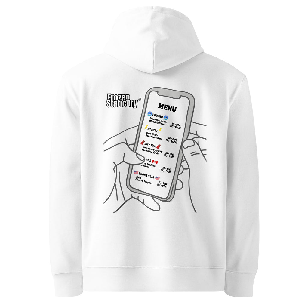 FrozenStaticDry® Unisex Hoodie Menu hinten weiß 