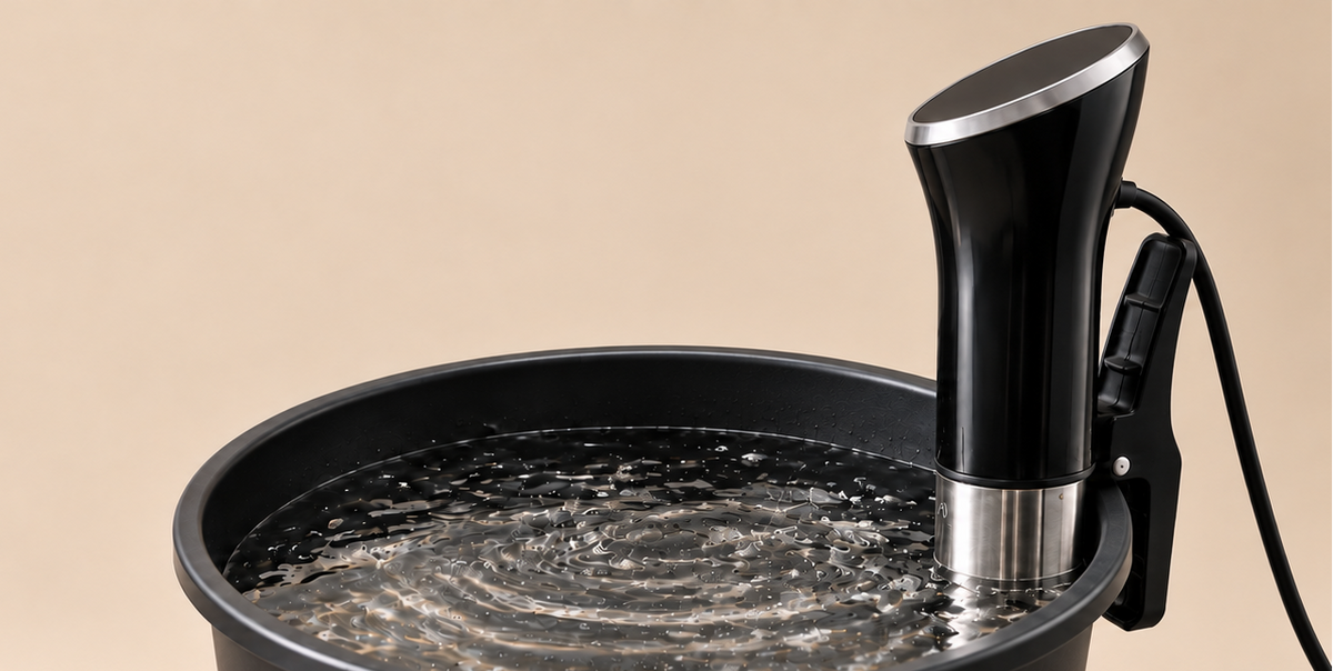 Sous-vide-stick im Wasser titelbanner